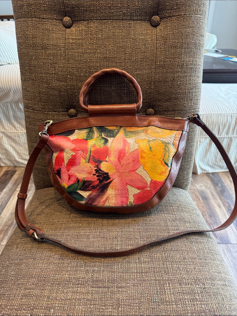 Patricia Nash Spring Multi Straw Oliena Satchel floral print purse bag